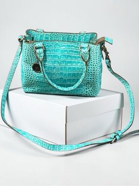 Patricia Nash Norcia Satchel Turquoise Croc-Embossed Leather Crossbody